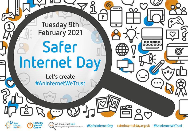 Safer Internet day graphic. It has a date of 9th February 2021 and a tag line that reads 