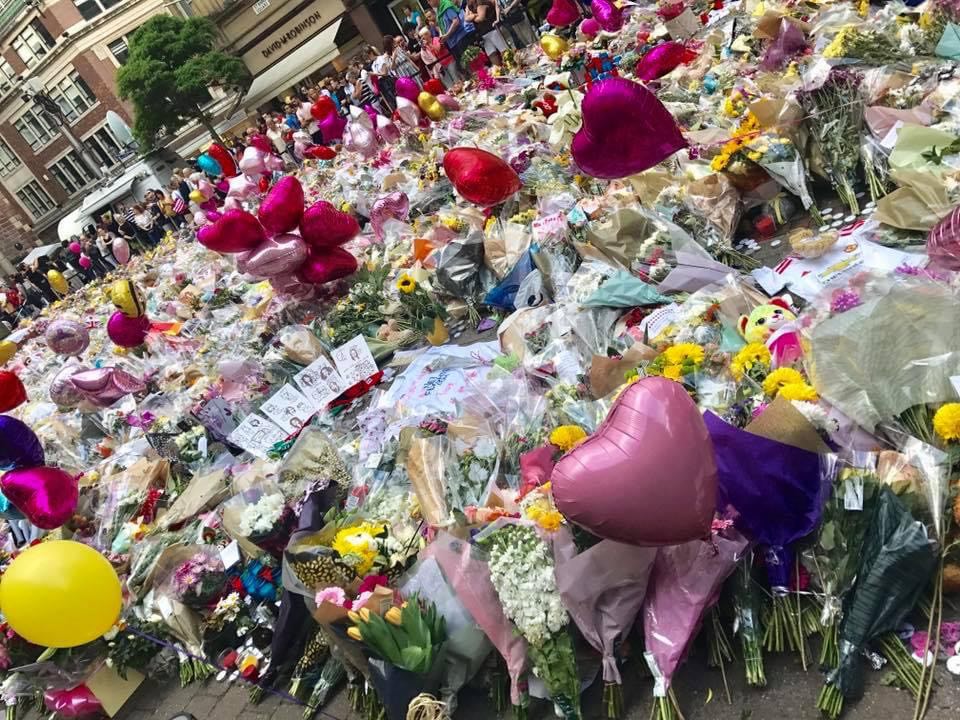 Memorial flowers for the Manchester Arena attacks
